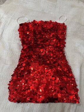 Retrofete Red Sequin Mini Dress